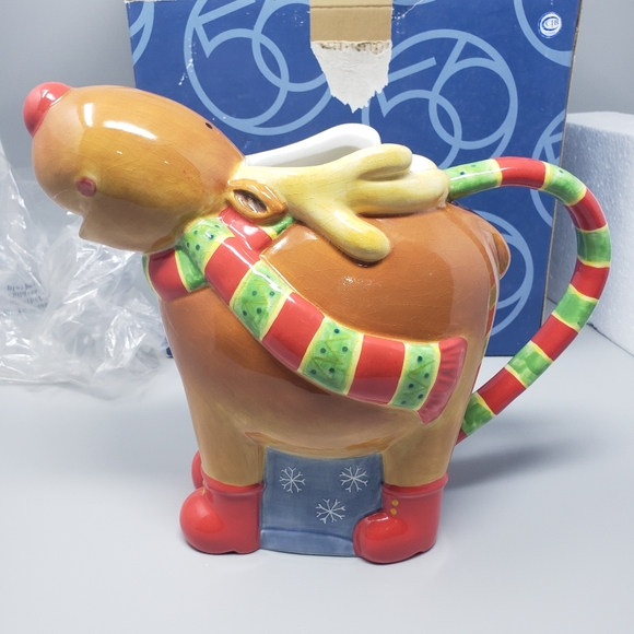 Department 56 Ceramic Red-Nose Reindeer Pitcher - Picture 4 of 11